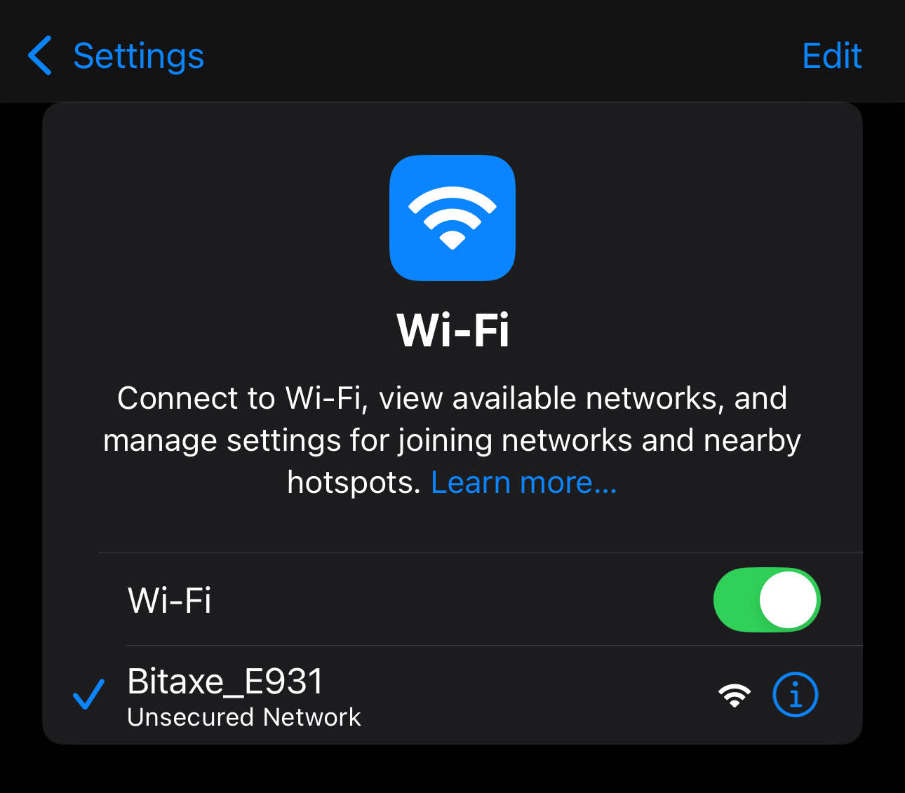 Bitaxe WIFI Setup Screen