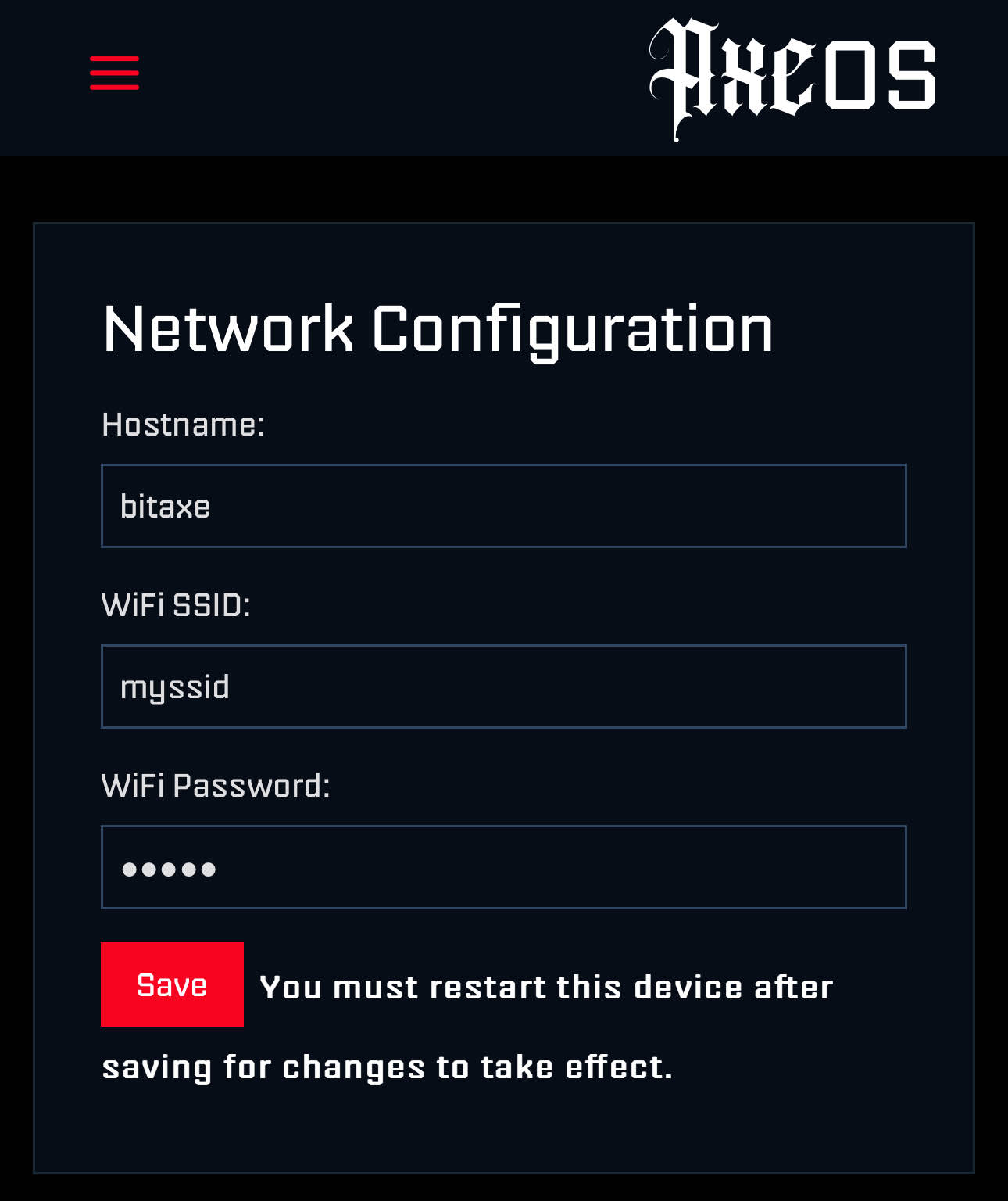 AxeOS Network Tab